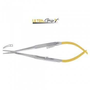 UltraGripX™ TC Barraquer Micro Needle Holder Curved - Smooth Jaws - Round Handle - With Lock Stainless Steel, 13 cm - 5"